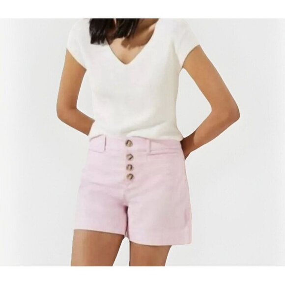 LOFT Womens 4 Button Front High Waisted Shorts Ballet Pink Size 6 - Picture 1 of 5